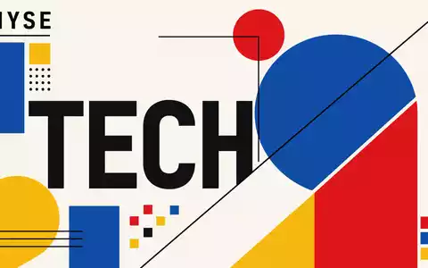 GoDaddy Inc. als Bauhaus Poster mit geometrischen Formen und TECH Text, ISIN US3802371076 - Foto: THN