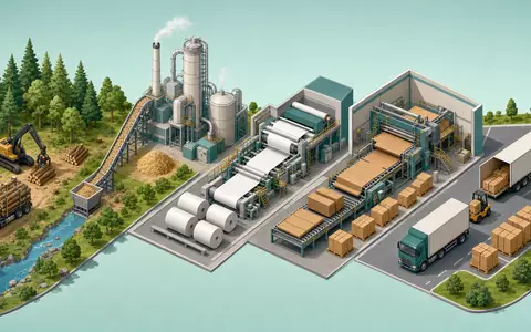 International Paper isometrische Wertschöpfungskette US4601461035 von der Holzernte bis zur fertigen Kartonlieferung - Foto: THN