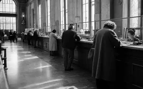 ING Groep N.V. Bankfiliale NL0011821202 in dramatischem Schwarzweiß-Reportagefoto mit Kunden am Schalter - Foto: THN