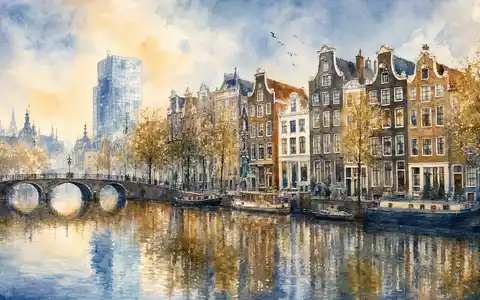 ING Groep N.V. Standort Amsterdam NL0011821202 als malerisches Aquarell der historischen Grachtenstadt - Foto: THN