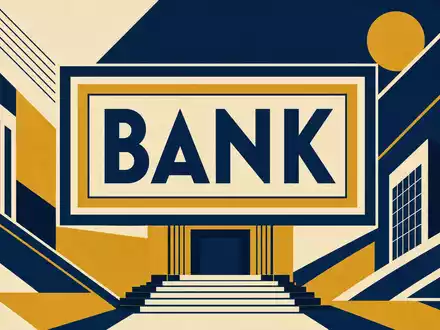 ING Groep N.V. NL0011821202 als geometrisches Bauhaus-Poster mit zentralem Sektor-Text BANK in Marineblau - Foto: THN