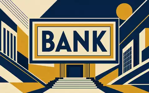 ING Groep N.V. NL0011821202 als geometrisches Bauhaus-Poster mit zentralem Sektor-Text BANK in Marineblau - Foto: THN