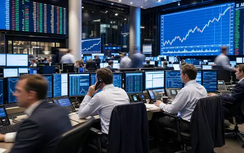ING Groep N.V. NL0011821202 Euronext-AEX-Handelssaal mit Brokern an Kursmonitor-Terminals und großen digitalen Anzeigetafeln - Foto: THN