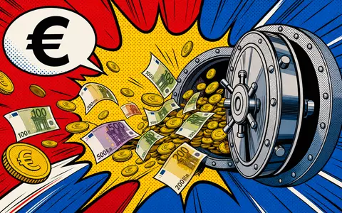 ING Groep N.V. NL0011821202 als farbiger Pop-Art-Comic mit aufspringendem Banktresor und fliegenden Euromünzen - Foto: THN