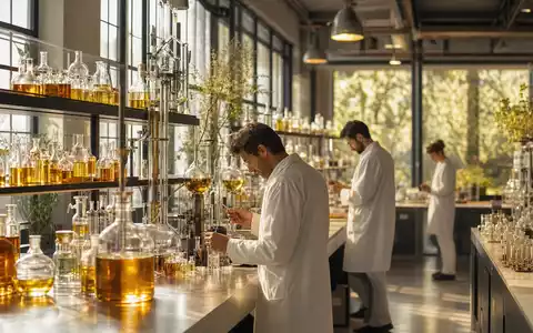 International Flavors & Fragrances US4595061015 Labor mit Wissenschaftlern analysiert aromatische Spezialchemie-Inhaltsstoffe in Glaskolben - Foto: THN