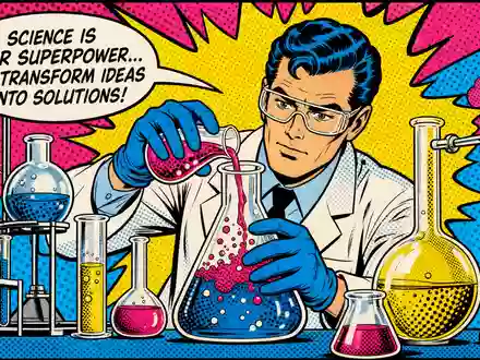 International Flavors & Fragrances US4595061015 Pop-Art-Comic Wissenschaftler mischt bunte Chemikalien im Lichtenstein-Stil - Foto: THN