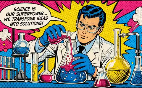 International Flavors & Fragrances US4595061015 Pop-Art-Comic Wissenschaftler mischt bunte Chemikalien im Lichtenstein-Stil - Foto: THN