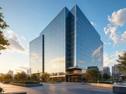 Intercontinental Exchange Hauptquartier US45866F1049 als modernes Glas Turm Rendering mit Glasfassade im goldenen Abendlicht - Foto: THN