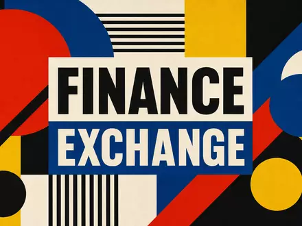 Intercontinental Exchange US45866F1049 geometrisches Bauhaus Poster mit Texten FINANCE und EXCHANGE in kräftigen Primärfarben - Foto: THN
