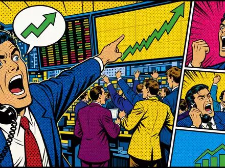 Intercontinental Exchange US45866F1049 Pop Art Comic HĂ€ndler zeigt auf steigenden Kurs Sprechblase im Lichtenstein Stil - Foto: THN