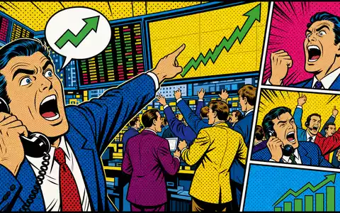 Intercontinental Exchange US45866F1049 Pop Art Comic Händler zeigt auf steigenden Kurs Sprechblase im Lichtenstein Stil - Foto: THN