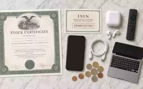 Ceconomy AG DE0007257503 Flatlay auf Marmor mit Aktienzertifikat ISIN-Karte Smartphone und Euro-Münzen - Foto: THN