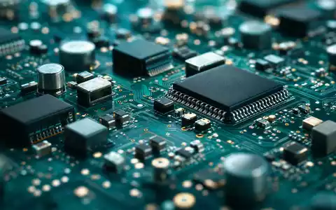 Ceconomy AG DE0007257503 Makro-Detailaufnahme einer grünen Platine mit goldenen Lötpunkten und Mikrochips - Foto: THN