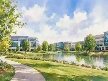 CDW Corp. Firmengelände in Vernon Hills als Aquarell gemalt, pastellfarbene Bürogebäude, ISIN US1258961002 - Foto: THN