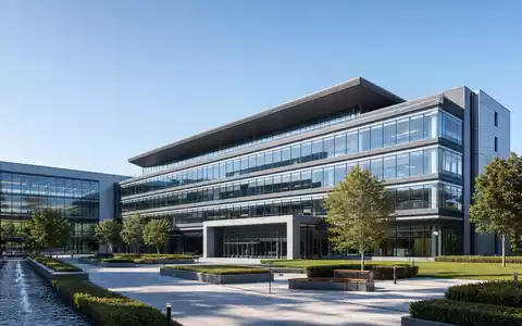 CDW Corp. prÀsentiert modernes Technologiezentrum als 3D-Architekturrender mit Glasfassade und Innenhof, Aktie ISIN US1258961002 - Foto: THN