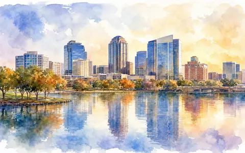 Celanese Corp. Aquarell zeigt das Irving Texas Stadtpanorama mit Wolkenkratzern und Seereflektion US1510201049 - Foto: THN