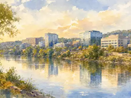 Cencora Inc. Hauptsitz in Conshohocken US15135B1017 als impressionistisches Aquarell am Schuylkill River gemalt - Foto: THN
