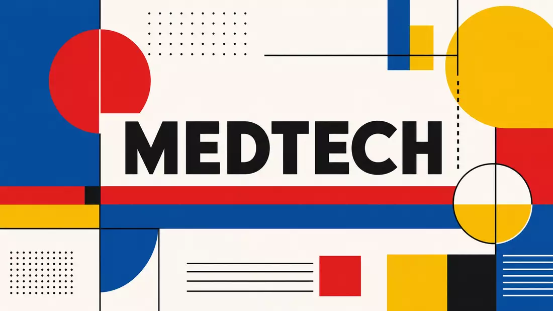 Bauhaus-Grafikposter mit geometrischen Formen in Primärfarben und zentriertem Text MEDTECH