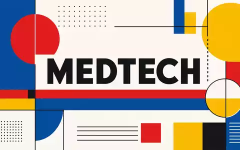 Henry Schein US42548G1040 im Bauhaus-Stil mit geometrischen Formen und dem Sektor-Text MEDTECH - Foto: THN