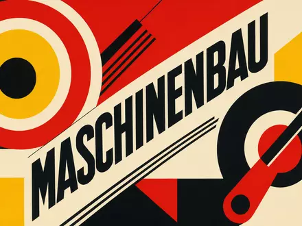 Heidelberger Druckmaschinen DE0007314007 Bauhaus-Poster mit geometrischem Design und Sektor-Kürzel MASCHINENBAU in Großbuchstaben - Foto: THN