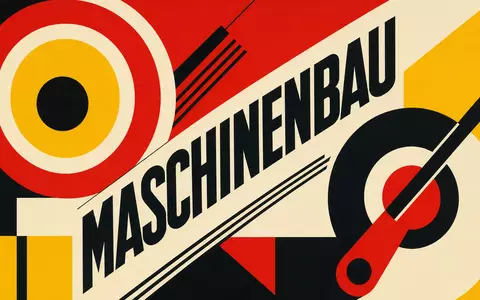 Heidelberger Druckmaschinen DE0007314007 Bauhaus-Poster mit geometrischem Design und Sektor-Kürzel MASCHINENBAU in Großbuchstaben - Foto: THN