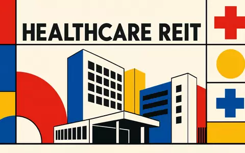 Healthpeak Properties US42226K1051 als geometrisches Bauhaus-Poster mit Text HEALTHCARE REIT in leuchtenden Primärfarben - Foto: THN