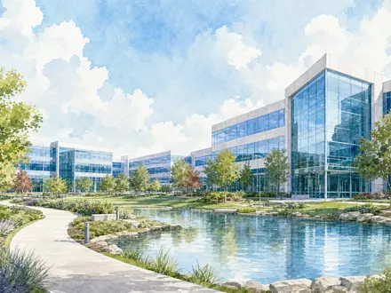 Becton Dickinson Unternehmenssitz in New Jersey als Aquarell Illustration, Aktienkennung US0718131099 notiert - Foto: THN