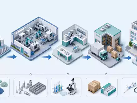 Becton Dickinson globale Lieferkette isometrisch als 3D Diagramm visualisiert, Wertpapier US0718131099 NYSE - Foto: THN