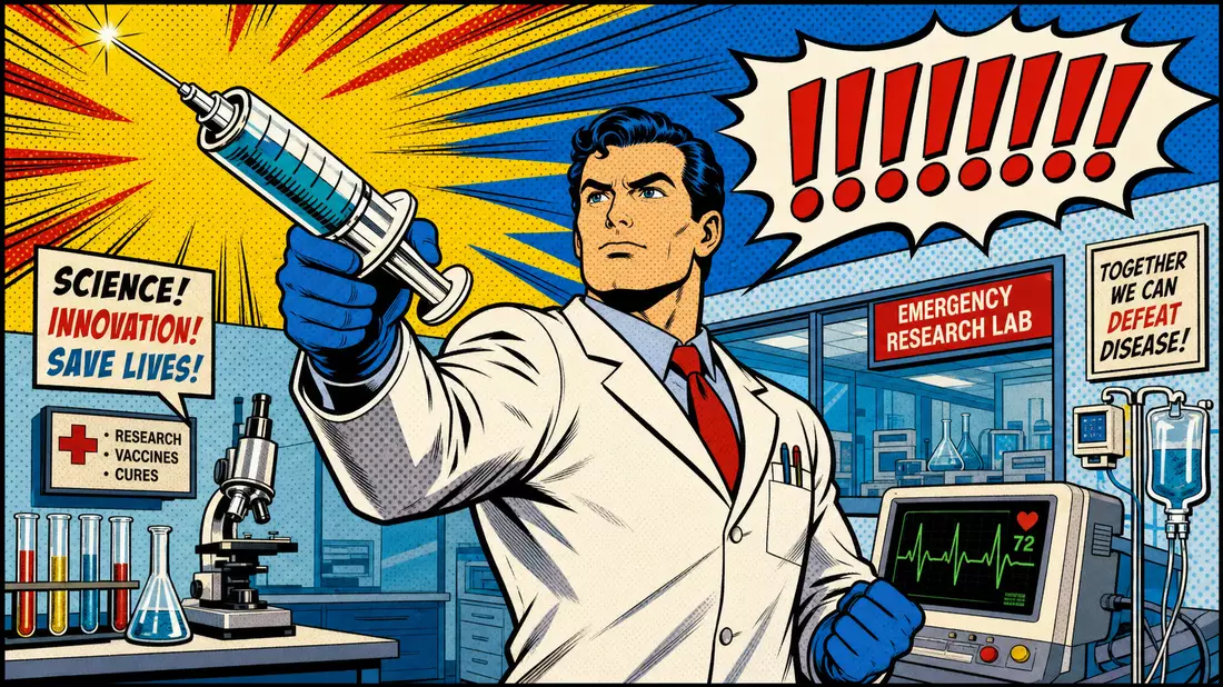 Farbenfrohe Pop-Art-Comicszene mit heroischem Wissenschaftler im Forschungslabor