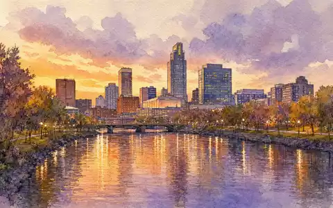 Berkshire Hathaway (B) Heimatstadt Omaha ISIN US0846707026 – Skyline in romantischer Aquarell-Malerei - Foto: THN