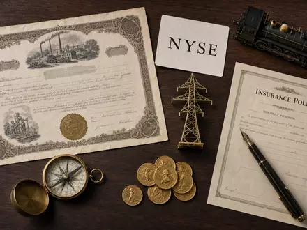 Berkshire Hathaway (B) Aktie ISIN US0846707026 – Flatlay mit Zertifikat Lokomotive Versicherungspolice - Foto: THN