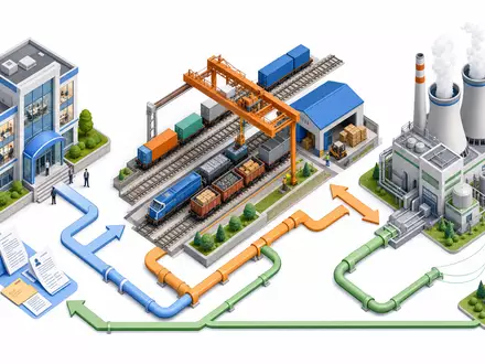 Berkshire Hathaway (B) Wertschöpfungskette ISIN US0846707026 – isometrisches 3D Versicherung Bahn Energie - Foto: THN