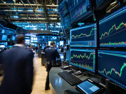 Berkshire Hathaway (B) NYSE-Handelsplatz ISIN US0846707026 – Editorial-Foto vom Trading-Floor mit sektorspezifischen Konglomerat-Charts - Foto: THN