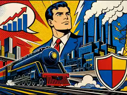 Berkshire Hathaway (B) Industrie-Imperium ISIN US0846707026 – Pop-Art-Comic mit Lokomotive Fabrik und Energie - Foto: THN