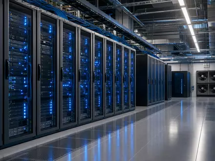 Bechtle AG betreibt moderne Rechenzentren mit beleuchteten Server-Racks und professioneller IT-Infrastruktur, ISIN DE0005158703 - Foto: THN