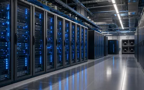 Bechtle AG betreibt moderne Rechenzentren mit beleuchteten Server-Racks und professioneller IT-Infrastruktur, ISIN DE0005158703 - Foto: THN