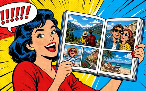 CEWE Stiftung & Co. KGaA DE0005403901 farbiges Pop-Art-Comic einer begeisterten Kundin mit Fotobuch - Foto: THN