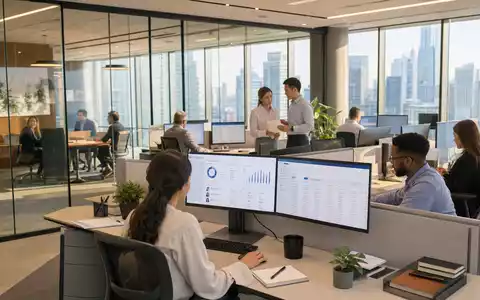 Ceridian HCM Holding US1567001060 zeigt Mitarbeiter beim Arbeiten mit moderner HR Software in offenem BĂŒro - Foto: THN