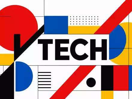 Ceridian HCM Holding US1567001060 als Bauhaus Poster mit geometrischen Formen und groĂem TECH Schriftzug - Foto: THN