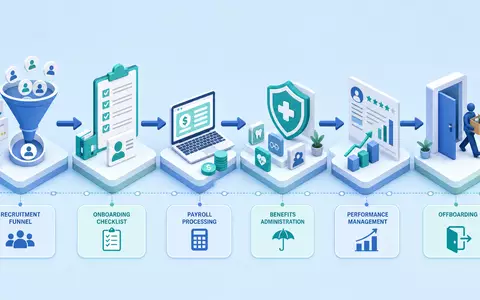 Ceridian HCM Holding US1567001060 zeigt isometrisches 3D Prozessdiagramm der HR Software Wertschöpfungskette - Foto: THN