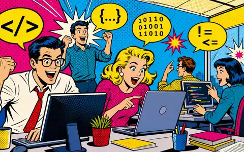 Ceridian HCM Holding US1567001060 als farbiger Pop Art Comic mit begeisterten Tech Software Entwicklern - Foto: THN