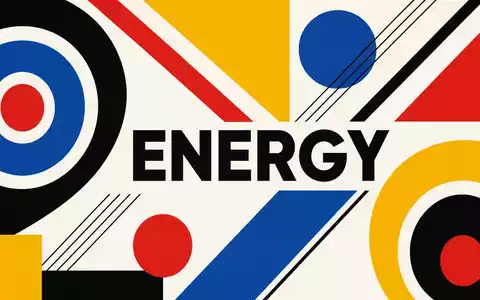 CenterPoint Energy Inc. geometrisches Bauhaus-Poster mit ENERGY-Schriftzug in leuchtenden Primärfarben, ISIN US15189T1079 - Foto: THN