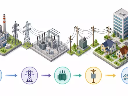 CenterPoint Energy Inc. isometrische 3D-Wertschöpfungskette von Stromerzeugung bis Verteilung an Kunden, ISIN US15189T1079 - Foto: THN