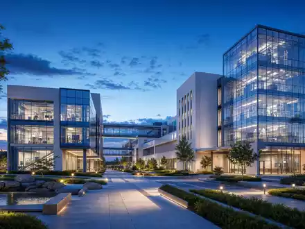 Charles River Laboratories Biopharma-Forschungsgebäude als moderner Architektur-Render zur blauen Stunde, ISIN US1591881009 - Foto: THN
