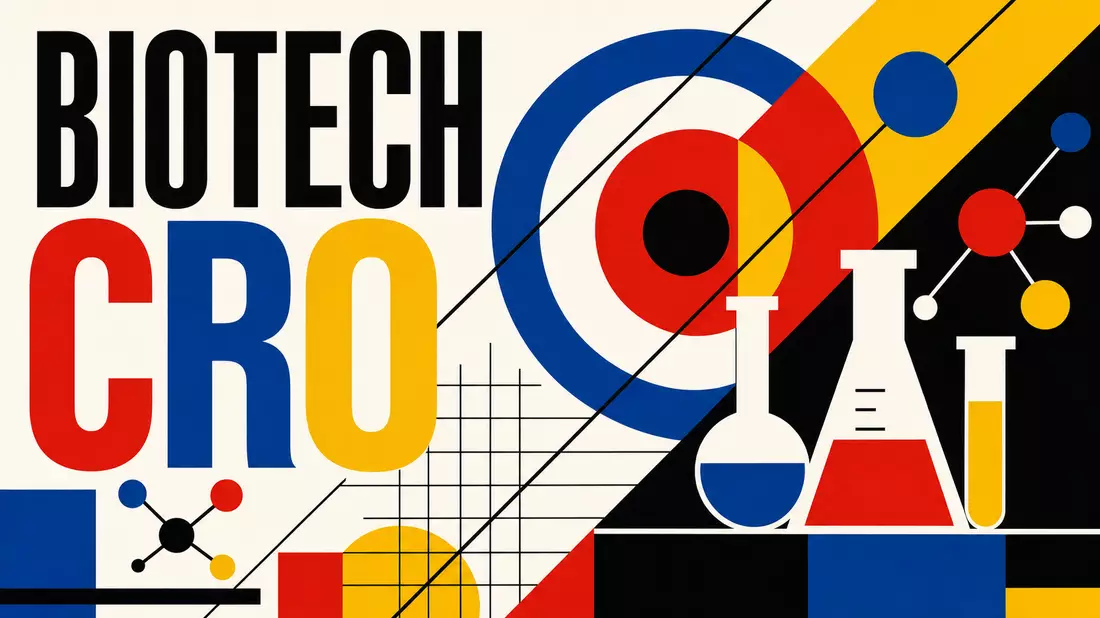 Bauhaus-Poster: Geometrische Formen mit Text BIOTECH CRO in Primärfarben