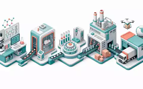 Charles River Laboratories CRO-Wertschöpfungskette als isometrisches 3D-Diagramm in teal und koralle, ISIN US1591881009 - Foto: THN