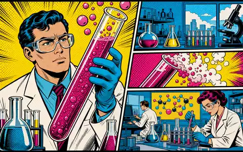 Charles River Laboratories Biotech im Pop-Art-Comic mit farbenfrohem Laborwissenschaftler und Reagenzgläsern, ISIN US1591881009 - Foto: THN