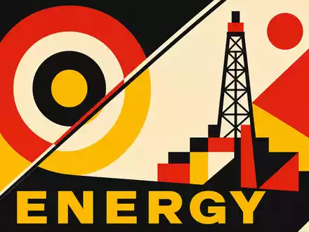 Hess Corporation als Bauhaus-Poster mit geometrischer Bohrturm-Illustration und dem Wort ENERGY, ISIN US42809H1077 - Foto: THN