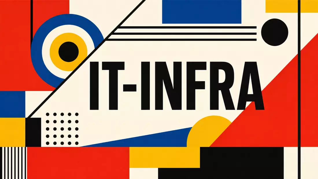 Bauhaus-Poster mit IT-INFRA Schriftzug und geometrischen Primärfarben, HPE US42824C1099