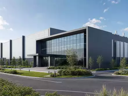 Seagate Technology (IE00B58PMW19): architektonisches 3D-Render einer modernen Rechenzentrums-Anlage mit Glasfassade bei hellem Tageslicht - Foto: THN
